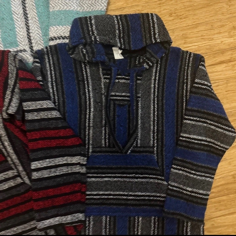 Earth Ragz Hoodie Baja Drug Rug Hippie Mens Sz Med -blue/red/striped  All 3